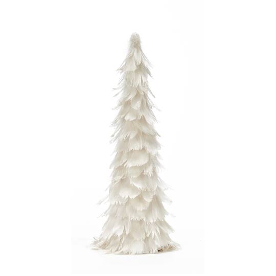 16" White Feather Christmas Tree Tabletop Décor with Glittered Tips